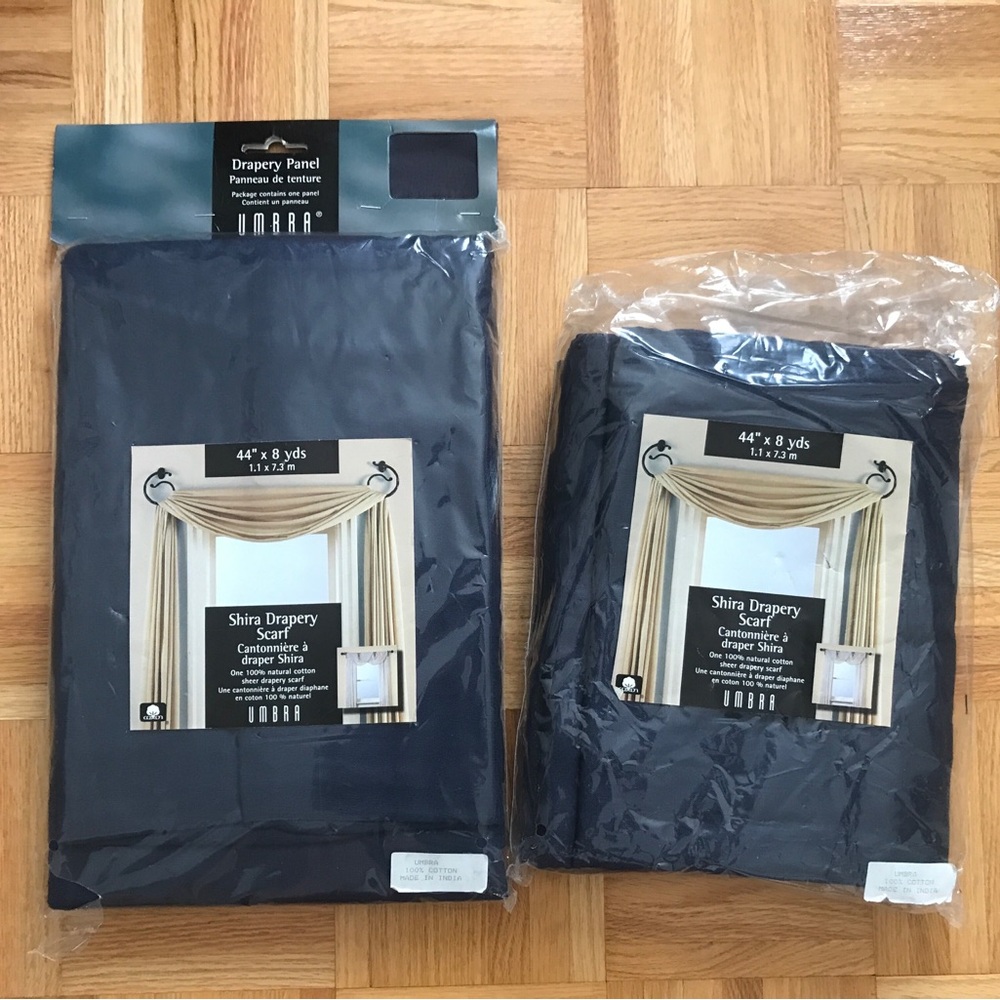 Umbra Shira Drapery Panel and Scarf Set - Navy - New